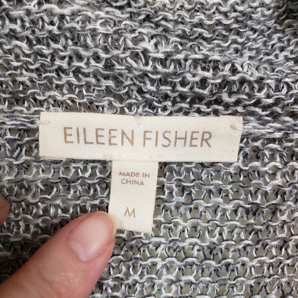 Eileen Fisher Gray Open Front Knit Linen 3/4 Sleeve Cardigan Sweater Size Medium - Picture 3 of 7